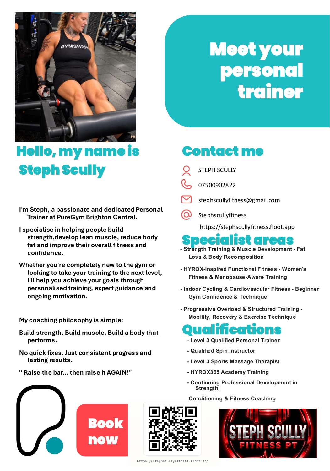 Complete Steph Scully personal trainer profile: introduction, contact details, specialist areas, qualifications and booking information
